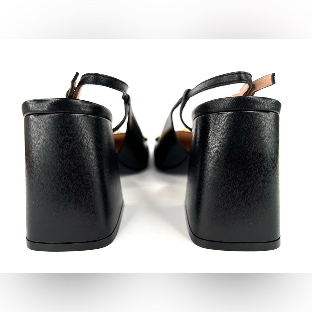 Gucci Black Leather Heels with Gold Detailing - Picture 6 of 11